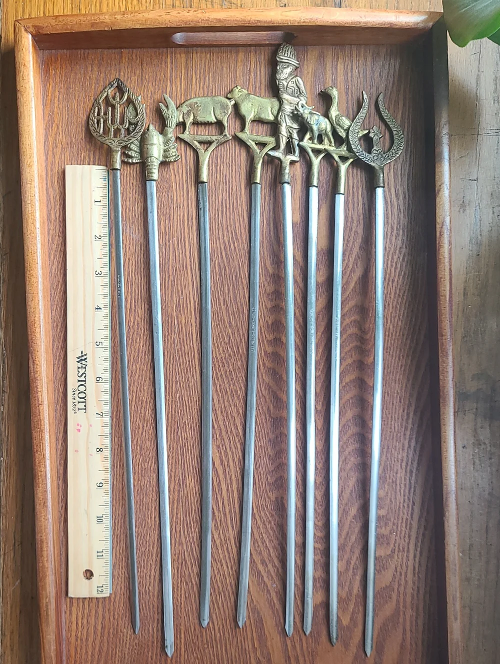 Vintage Turkish Brass-Top Decorative Skewers - Assorted Animal & Figure Designs